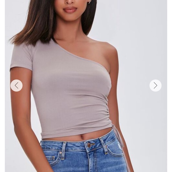 New Taupe Ruched One-Shoulder Crop Top Tank - Picture 2 of 4